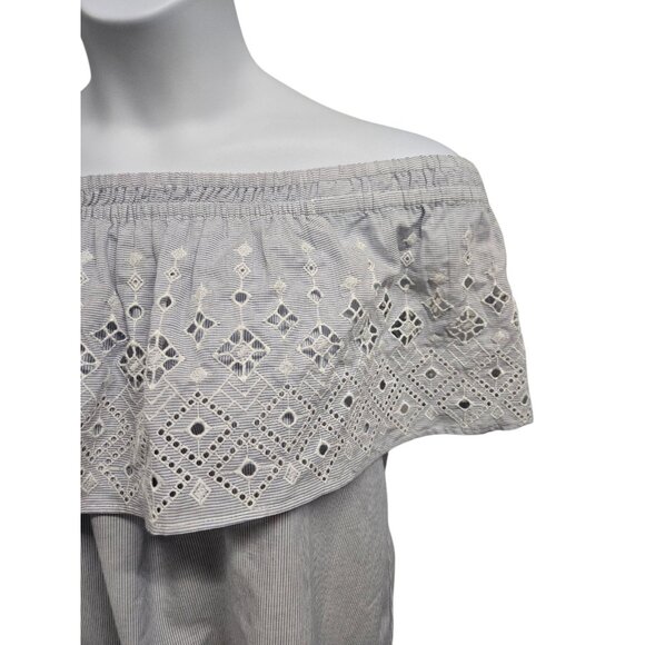 Loft Womens Large Striped Shift Dress Eyelet Off the Shoulder Peasant Milkmaid - Picture 3 of 7